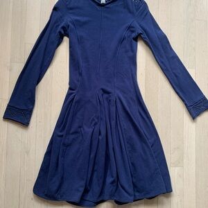 Navy Blue French Designer Long Sleeve Dress